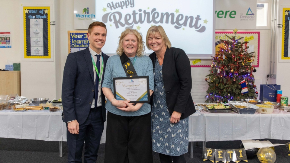 Jackie Hodgkiss is pictured (centre) flanked by Jonathan Bell and Jayne Clarke