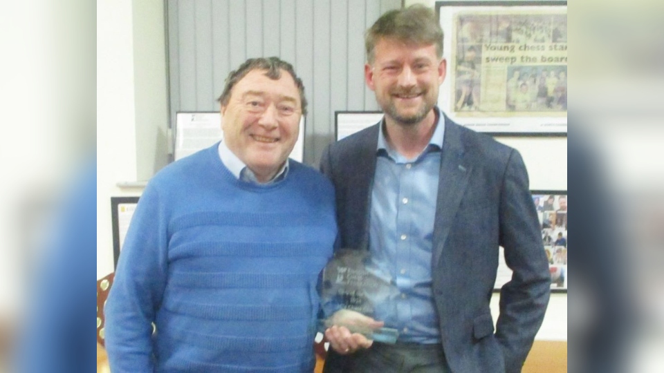 ECF Director of Finance, Alex Longson (right) presents the 2024 Club of the Year award to 3Cs' founder, Steve Rigby