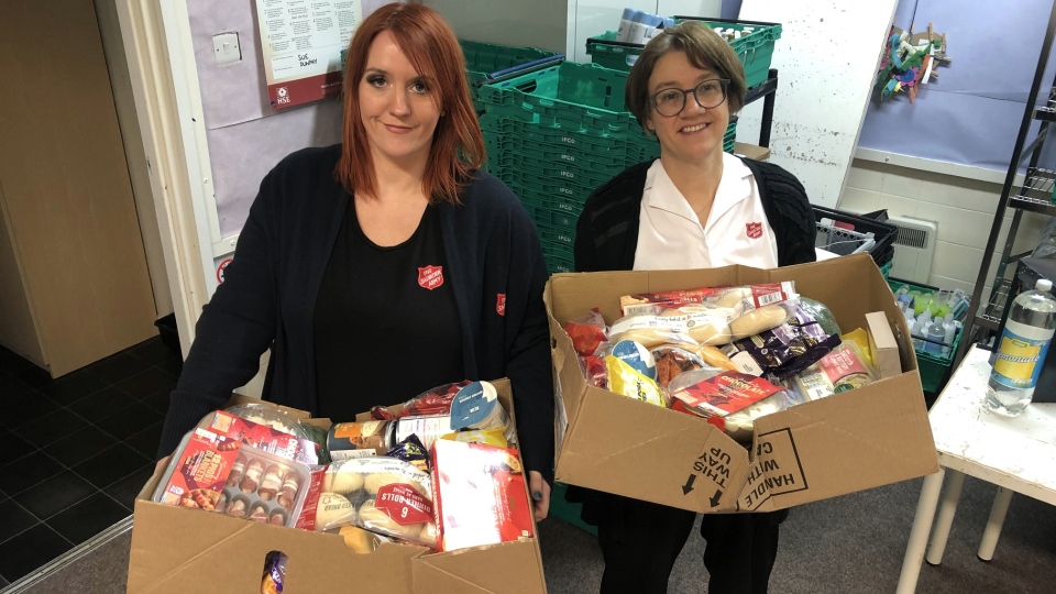 Pictured (left to right) are Kim Rogers with Salvation Army church leader Julia Anyon - 1,000 Oldham children were fed thanks to the Salvation Army in 2023, and this year fears are the demand will be more