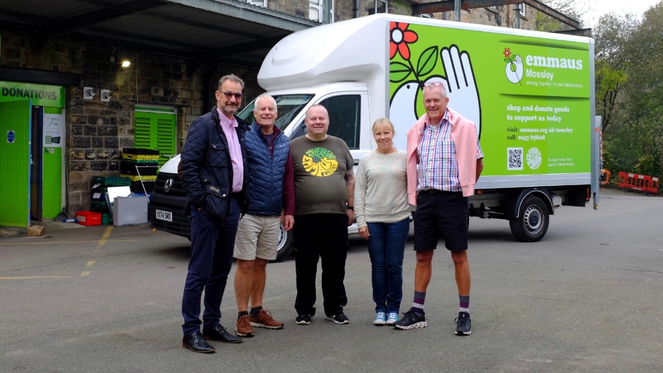 Trustees from The Roger Tanner Trust with Emmaus Mossley team members and the new van