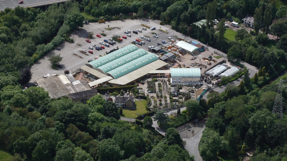 The Daisy Nook garden centre pictured from the air