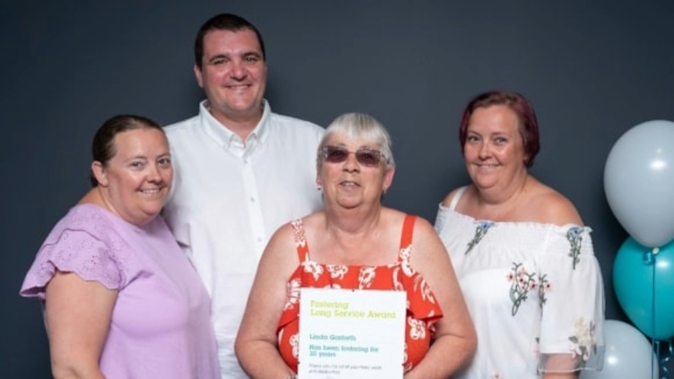 Pictured (left to right) are: Catherine, Karl, Catherine’s husband who she fosters with, Linda and Christine