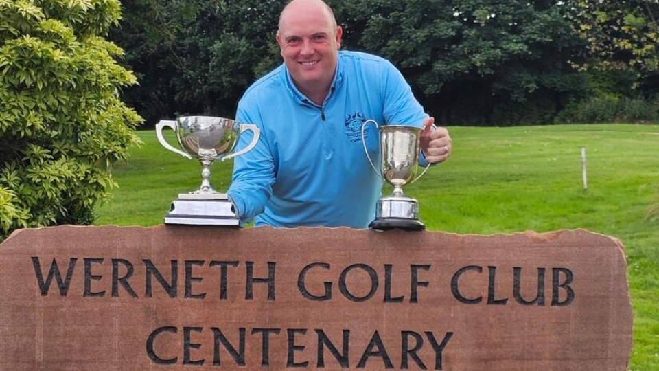 Lee Rowbotham is pictured with his trophies