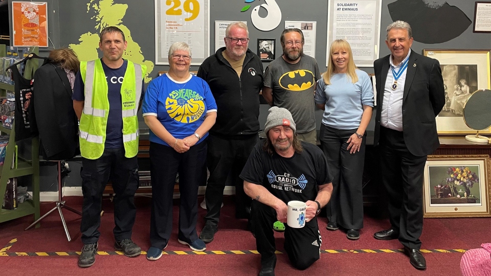 The High Sheriff of Greater Manchester, right, with Emmaus Mossley community members