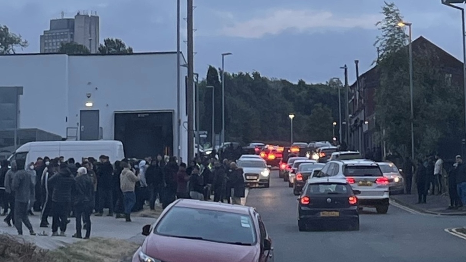 A scene close to Featherstall Road shortly before 9pm last night (Wednesday)