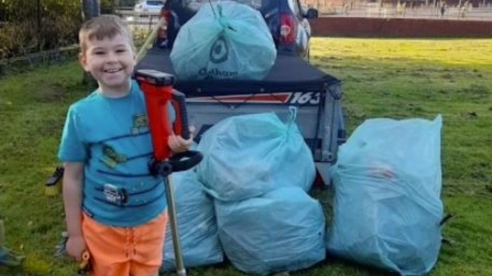 Thomas is pictured after a cleaning-up session near his home in Chadderton. Images courtesy of Rebecca Stewart