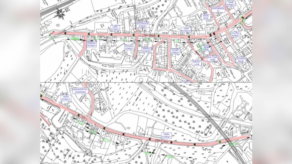 Plans for traffic calming measures in Uppermill. Image courtesy of Oldham Council