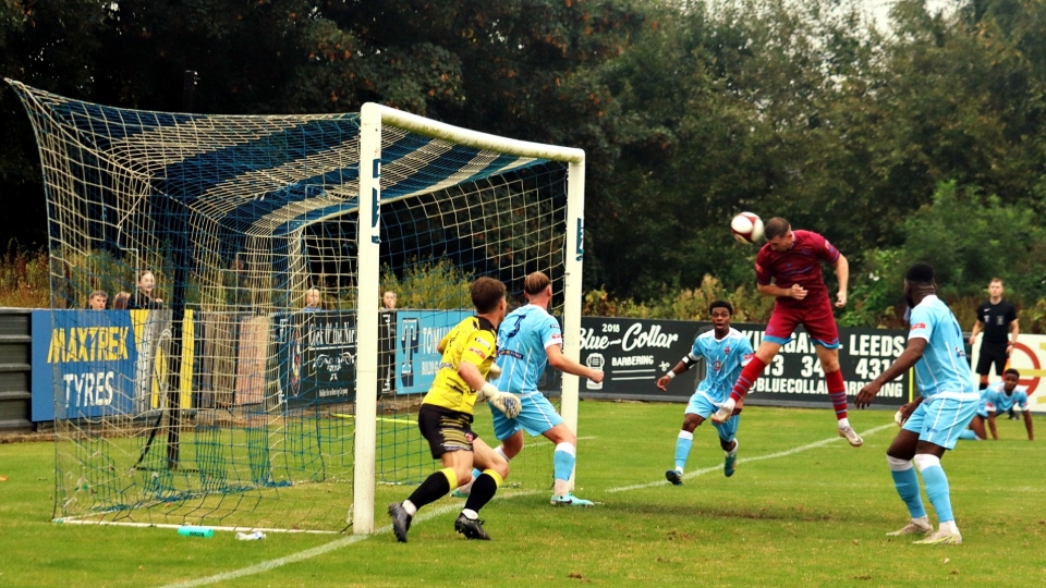 Liam Ellis heads home Avro's equaliser. Image courtesy of Rob Currell