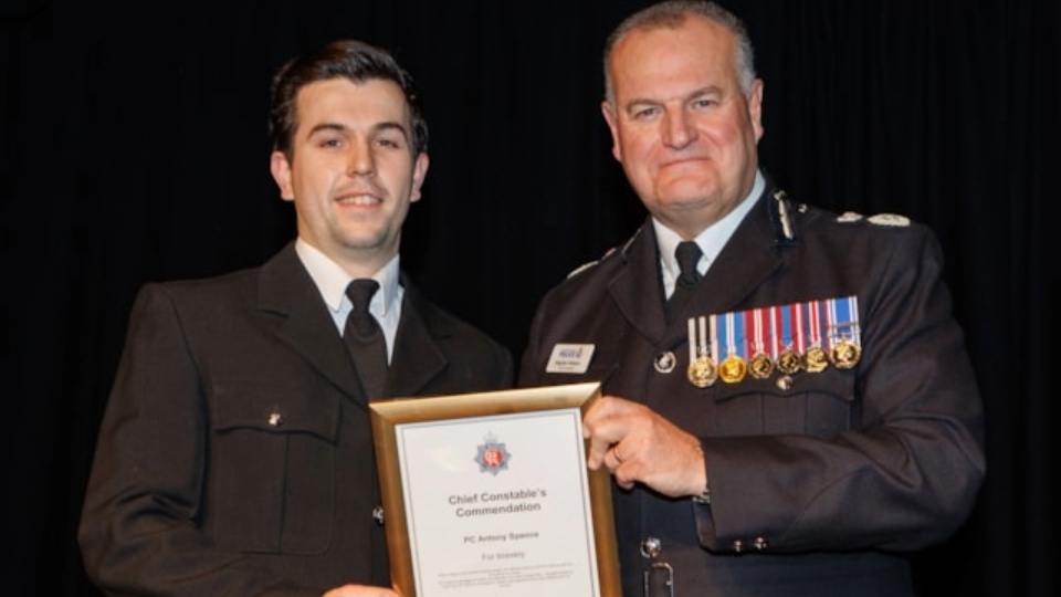 PC Anthony Spence was rewarded for his brave efforts at a Chief Constable’s Commendation event