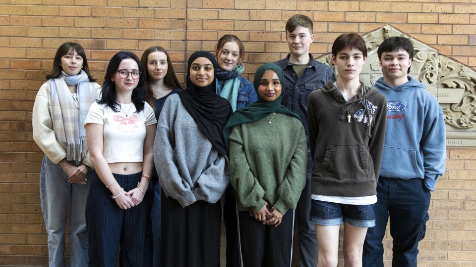 Pictured (left to right) are: Emily Higham, Cassie Copple, Daisy Greenwood, Aamirah Khaled, Miranda Lowe, Lemaa Alisha, James Walsh, Cole Mullally and Nathen Shaw