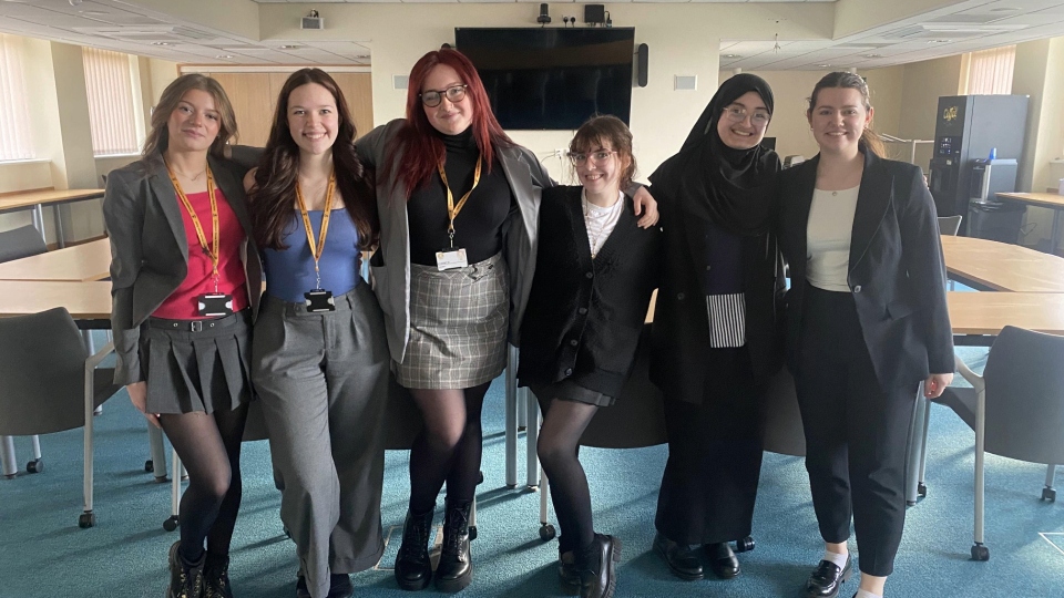 The Oldham schools debating team were (left to right): Briany, Brooke, Lola, El, Pashtana and Rose