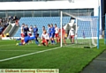 STOOP TO CONQUER . . . Danny Philliskirk gets down low to nod home at the far post and give Athletic an early lead. ALL PICTURES: Alan Howarth
