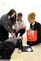 Station commander John Lake with pupils John Heywood, Emily Toop and Edna Gomes at Newman College