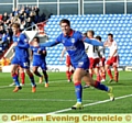 Danny Philliskirk, pictured celebrating his goal against Sheffield United, has never been on the losing side against tonight’s opponents.