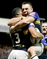 SO GOOD: Kevin Sinfield celebrates as Leeds Rhinos claim the league leaders’ shield.