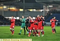 THANK YOU . . . Athletic’s players applaud the travelling army after their 2-1 victory at Chesterfield. 