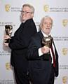 BAFTA success . . . Bernard Cribbins (right), with “Old Jack’s Boat” producer Paul Shuttleworth, and the Pre-School Live Action award.