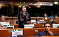 Oldham youth councillor Mariam Waseem speaks in a debate in Strasbourg.