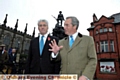 UKIP leader Nigel Farage on the campaign trail in Oldham with by-election candidate John Bickley