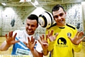 COUNT THE FINGERS . . . Heyside’s Mark Hopwood (left) and Danny Heywood from 3D Dynamos have both scored in 12 consecutive games. And yes, another player decided to get in on the act... 