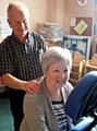 RELAXATION . . . Margaret Crowther with volunteer Peter Hibbert