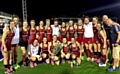 FLOWER GIRL . . . Oldham’s Nicola White (centre) lines up with her Great Britain team-mates after winning her 50th cap.