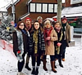 carol singers . . . (from left) Sam Kearney, Toby Cryne, Ella Kay, Peter Wakefield, Lesley Abbott, Dawn Allison and Matt Murphy