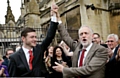 Labour leader Jeremy Corbyn (right) welcomes newly elected Oldham West and Royton MP, Jim McMahon to the House of Commons