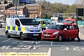 GOING nowhere: the driver of a stolen car ran into a police van.