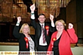 THREE cheers: Labour winners (l-r) Elaine Garry, Failsworth West, Oldham Council leader Jim McMahon, and Jean Stretton, Hollinwood