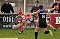 TOUCHDOWN! Oldham fans shout home Adam Clay as the winger adds to his team’s tally against Newcastle Thunder. 