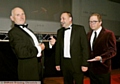 Business man of the year Frank Rothwell (left), with Mike Lammont of sponsor the Royal Bank of Scotland and host Jon Culshaw (r)