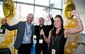 JW Lees area manager Chris Reece, left, with Dan Tomlinson and Pam MacFarlane, assistant manager and manager (Pam) of The Millgate pub, Failsworth.