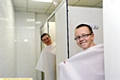 Cadets Tom Horan and Connor Knight take a shower in the new facilities