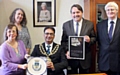 OLDHAM’S pledge . . . the Mayor of Oldham, Councillor Ateeque Ur-Rehman, presented with the Coat of Arms from Mazara Del Vallo by Peace Talks Oldham members