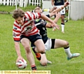 SMILING assassin: Gareth Owen touches down in the 64-0 romp at home to Oxford.