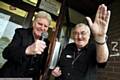 WAVING goodbye: compere Jimmy Semple (left) and doorman Frank Fitzpatrick