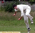 ANDREW JONES . . . the tall Uppermill bowler took six wickets in his side’s first league win of the season against Friarmere.