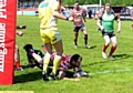 Josh Crowley scores Oldham's first try.