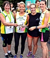 the winning women’s team: Jennifer Bloor (2nd left), Jane Augsburger and Tawnia Norman receive their prize from RRR president June Allingan (left).