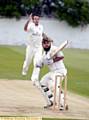 DUEL . . . Friarmere’s Imran Khan leaves alone a delivery from Moorside’s Kyle Hodnett during the latter team’s