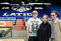 The new Athleticos banner with (l-r) Ryan Green, Chelsea Benedek and Kevin Birkett. Photo: Paul Sterritt