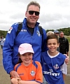 FAR-FLUNG FANS: David Walls, pictured with daughter Inara (seven) and 11-year-old
son Lewis at Morecambe Bay.