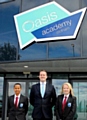 PRINCIPAL Nigel Whittle with head boy Abdul Mehmood and head girl Hannah Evans