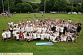 we’ve done it: players and volunteers celebrate after completing a game of touch rugby which lasted more than 30 hours. 