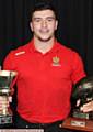 PRIZE GUY . . . Liam Thompson with the coaches' player and players' player of the year trophies
