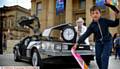 Odeon Oldham Celebration of the Silver Screen event. Marley Shirley (9) takes a ride on a hover board as he meets Doc Brown and the famous Delorean time machine from Back to the Future. 