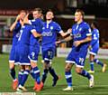 HAPPY FACES . . . Billy Mckay celebrates after putting Athletic ahead against Fleetwood last night. PICTURE by ALAN HOWARTH