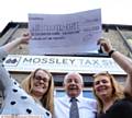 PICTURED Fiona Heyes (left) and Yvonne Cookson (right) of Mossley Tax Shop with John Fellowes from Willow Wood Hospice