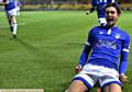 SLIDING CELEBRATION . . . Ollie Banks shows his delight after putting Athletic ahead at Port Vale